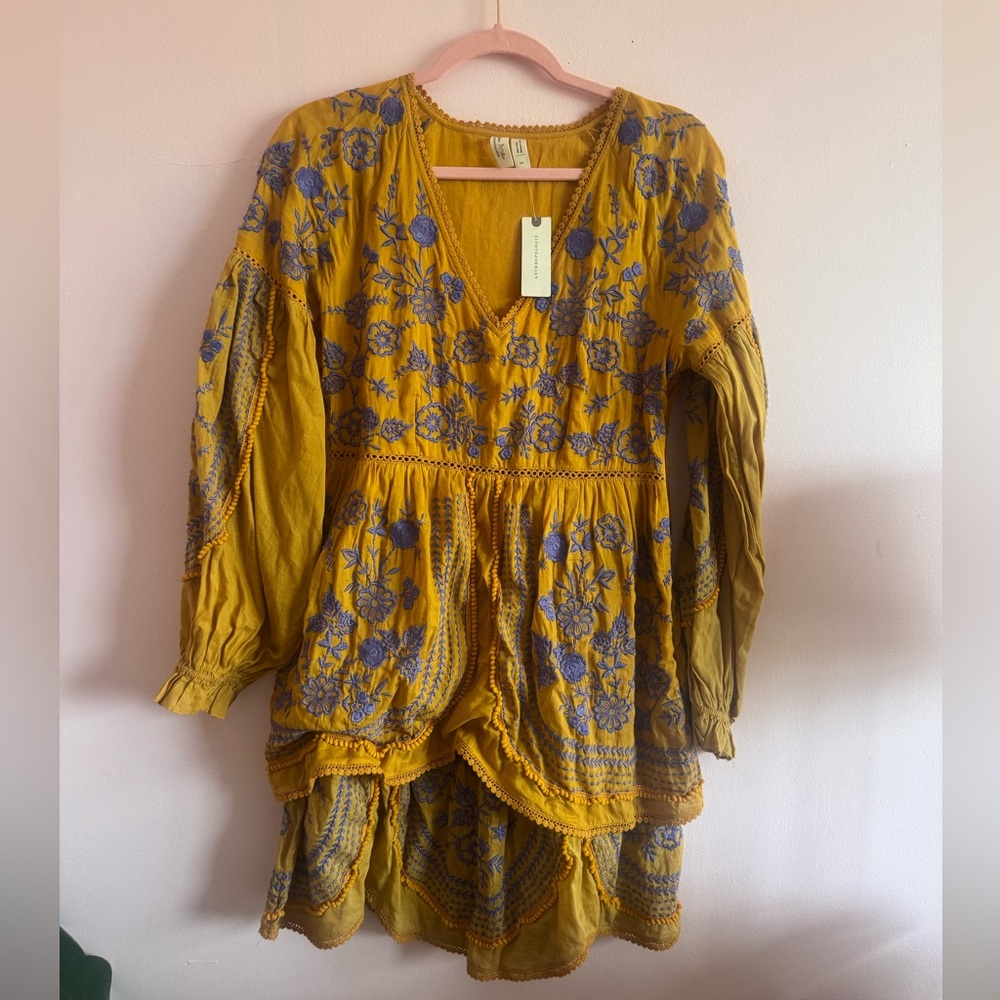 NWT Anthropologie Yellow Floral Embroidered Dress